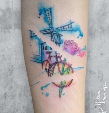 Tattoo uploaded by Tata Lis Tattoo  delft blue windmill  Tattoodo
