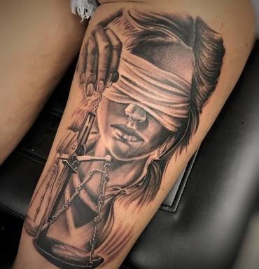First tattoo Lady Justice Done last year by Sean Kerwin with Giftshop  Tattooing in Tampa FL  rtraditionaltattoos