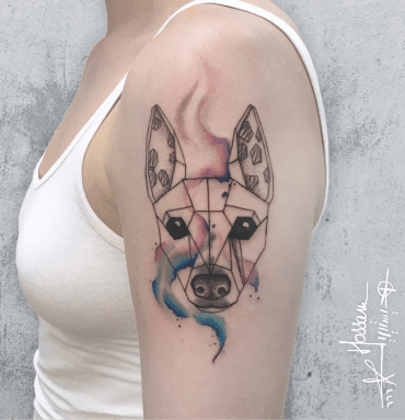 geometric rainbow dog  tattoo design