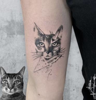 cat portrait tattoo forearm