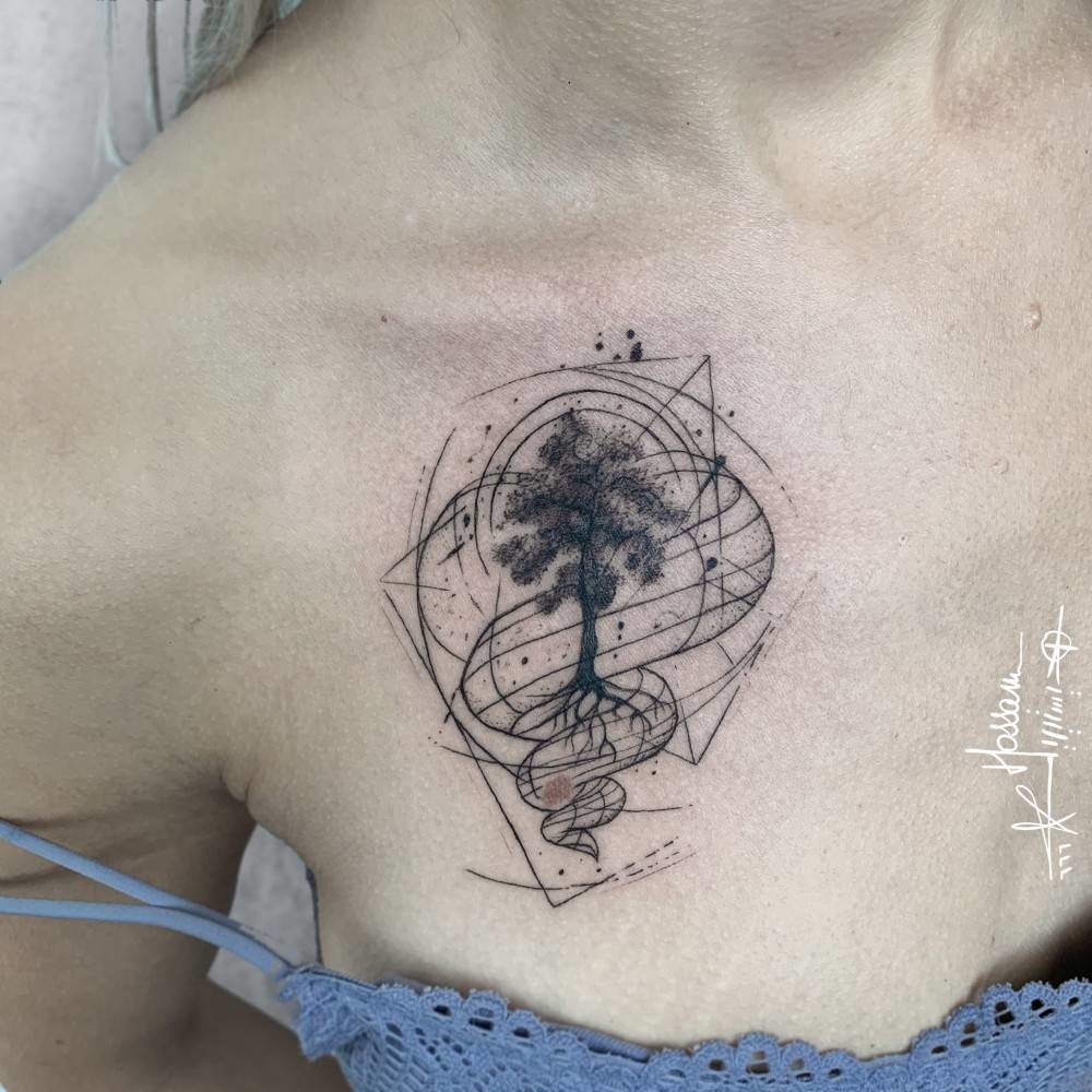 Little Tattoos — Abstract tattoo on the upper back. Tattoo artist:...